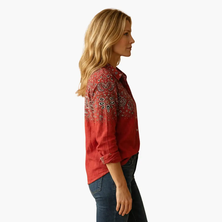 Elegant women's button-down classic shirt, a timeless top for sophisticated office style and smart casual.