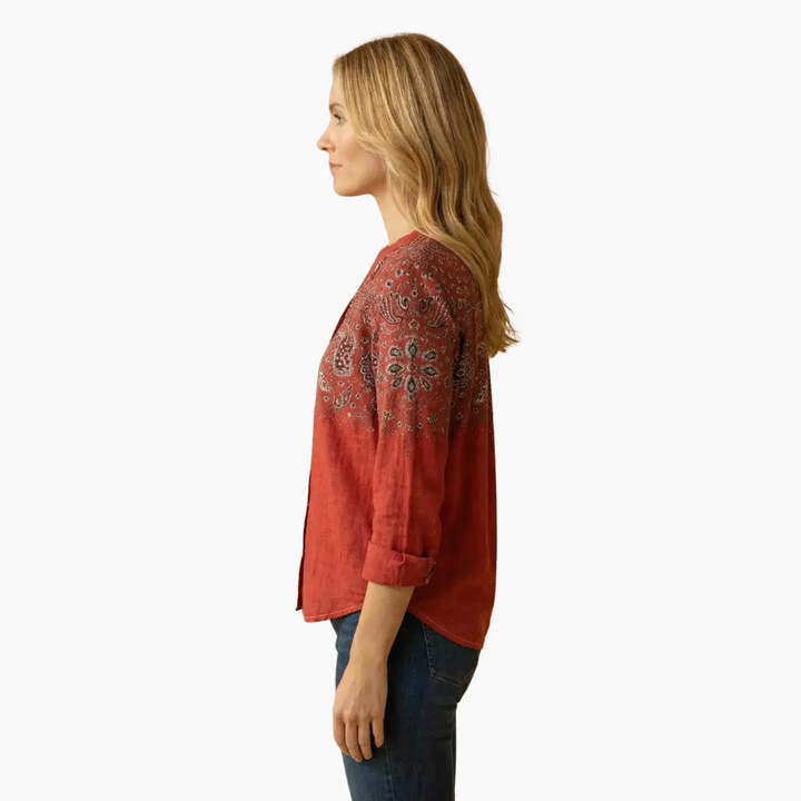 Crisp women's button-down shirt, tailored for a polished professional workwear look and office style.