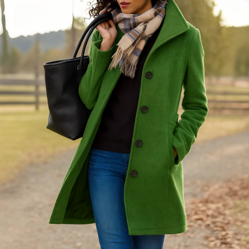 Autumn essential: classic women's longline button-up coat for elegant, sophisticated & timeless style.