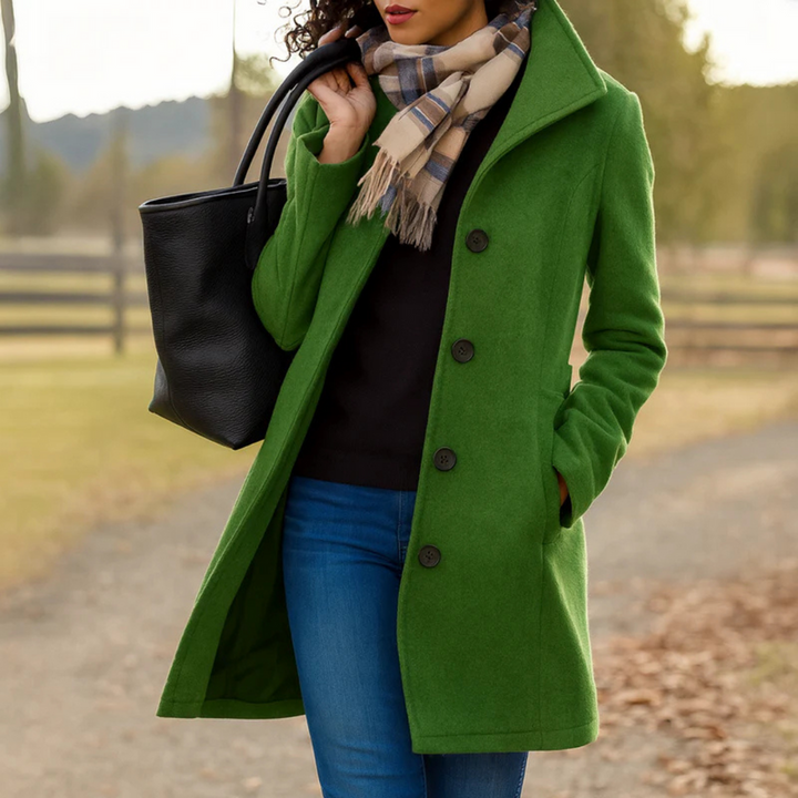 Autumn essential: classic women's longline button-up coat for elegant, sophisticated & timeless style.