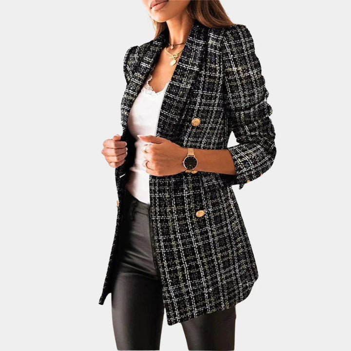 New women's classic check pattern blazer, slim fit, providing an elegant and professional look for any occasion.