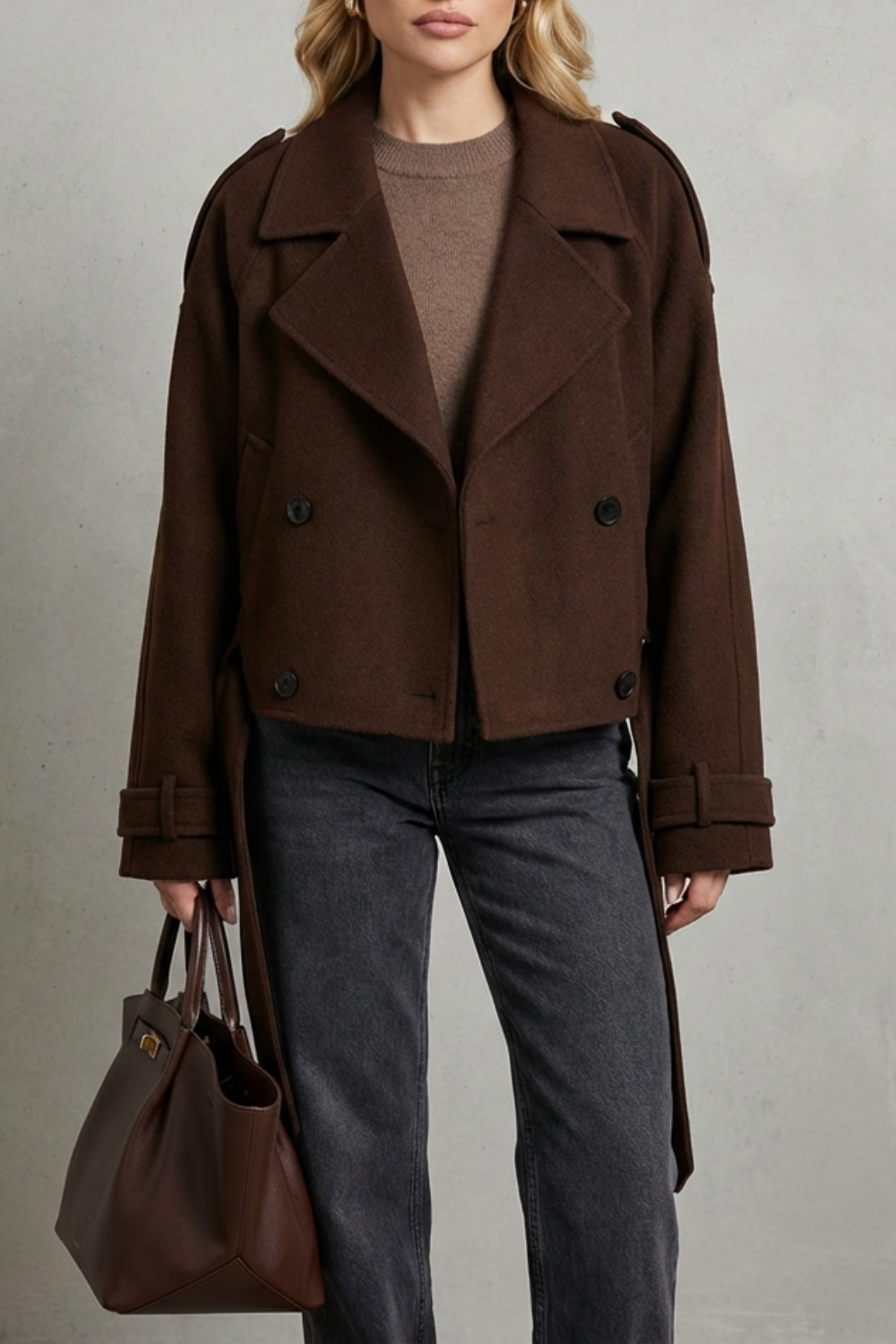 Women's classic cropped double-breasted blazer, perfect for office or casual chic. Tailored elegant jacket.