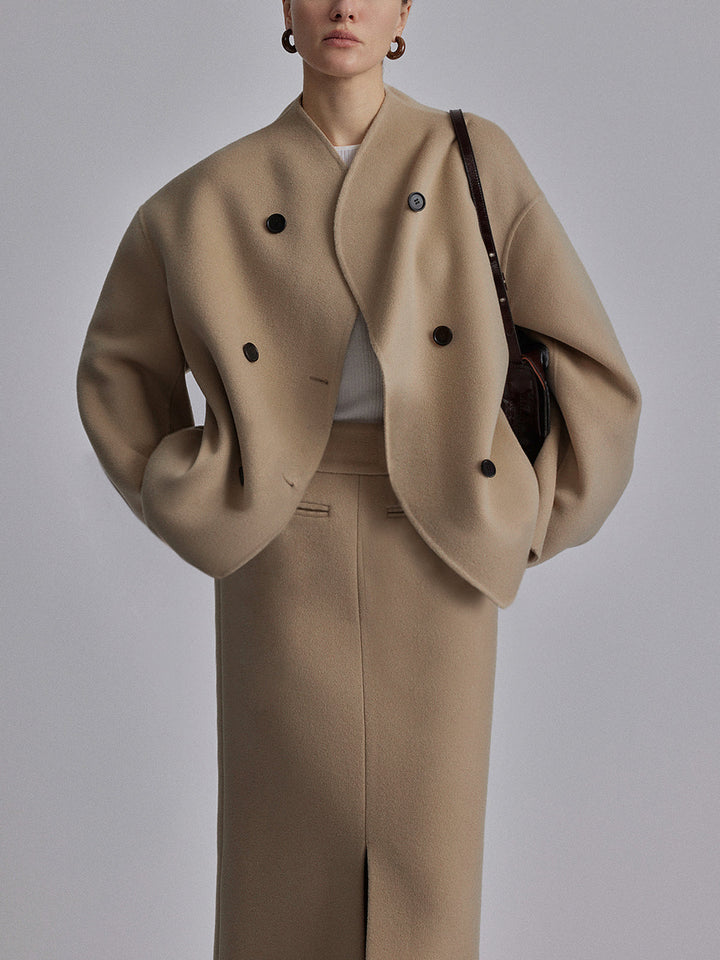 Double-breasted women's pea coat. A stylish, versatile jacket providing classic warmth for winter.