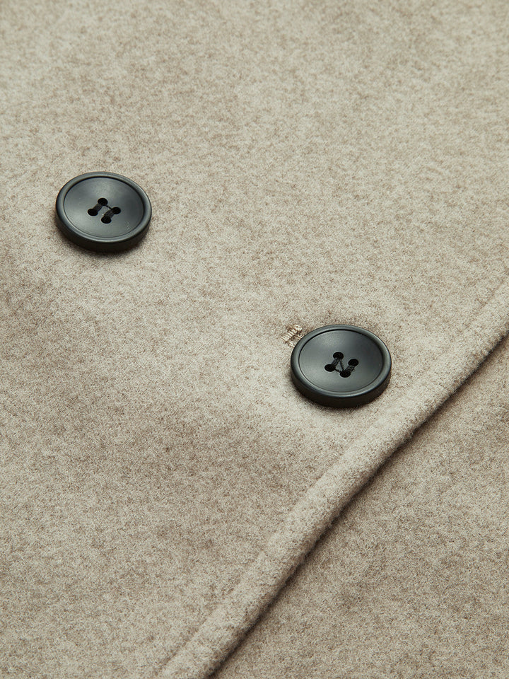 Elegant women's double-breasted pea coat, designed for classic style & warmth in fall and winter.