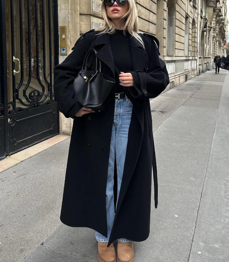 Timeless women's classic trench coat, double-breasted with belt, versatile and chic outerwear for all seasons.
