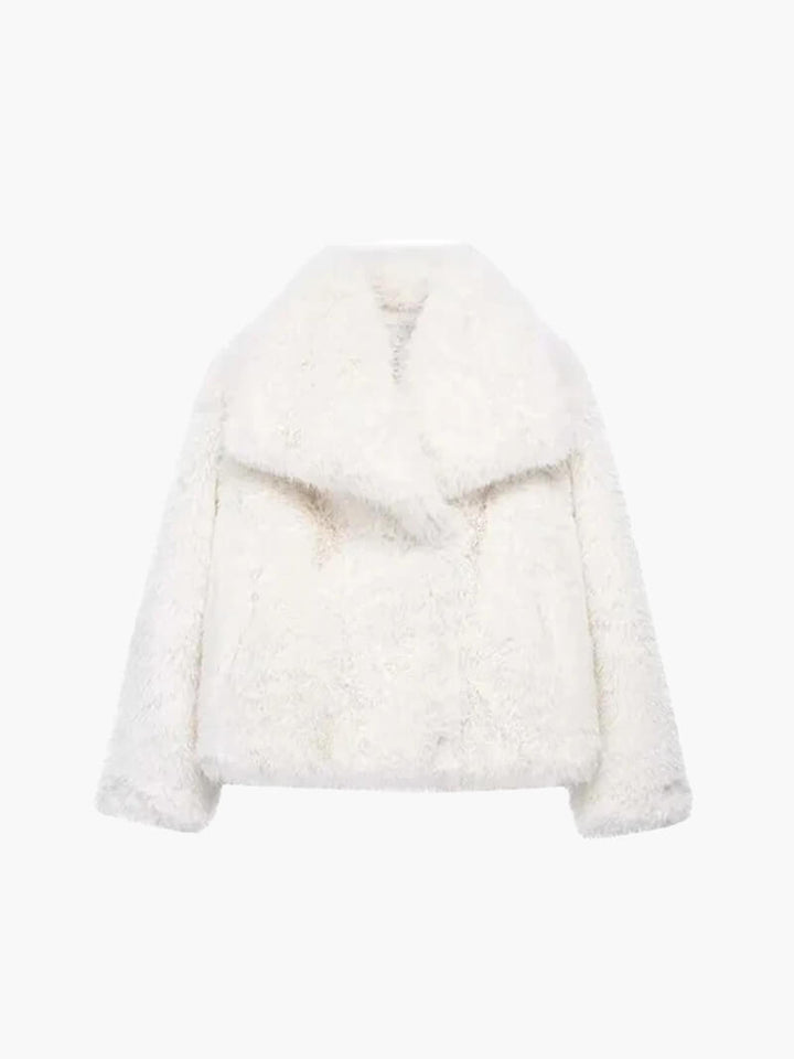 Timeless women's classic faux fur coat. Elegant and warm winter outerwear featuring a stylish wide lapel.