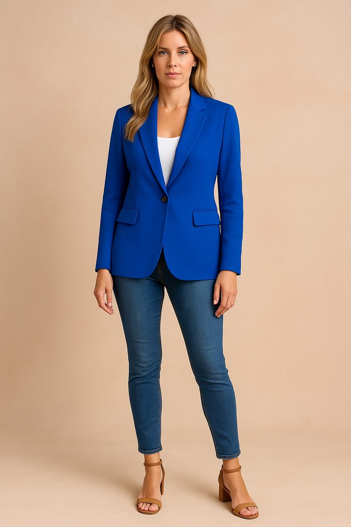 Chic women's fitted blazer, a timeless classic. Perfect tailored jacket for professional business and office wear.