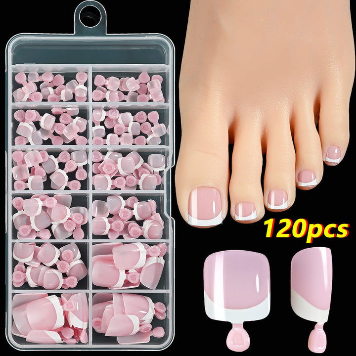 Perfect French tip press-on toenails for women seeking an elegant pedicure or sophisticated nail design.