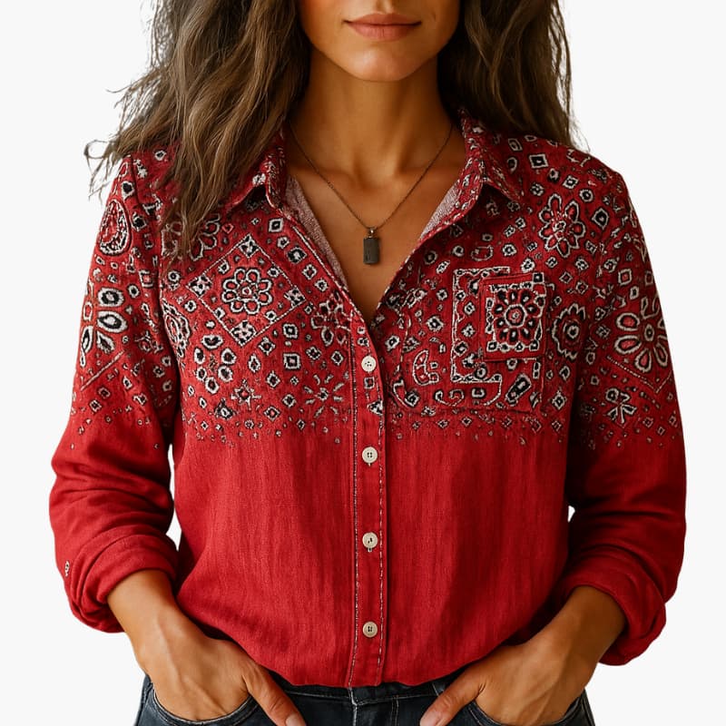 Women's classic long sleeve button-down blouse, versatile for office wear or casual chic everyday fashion.