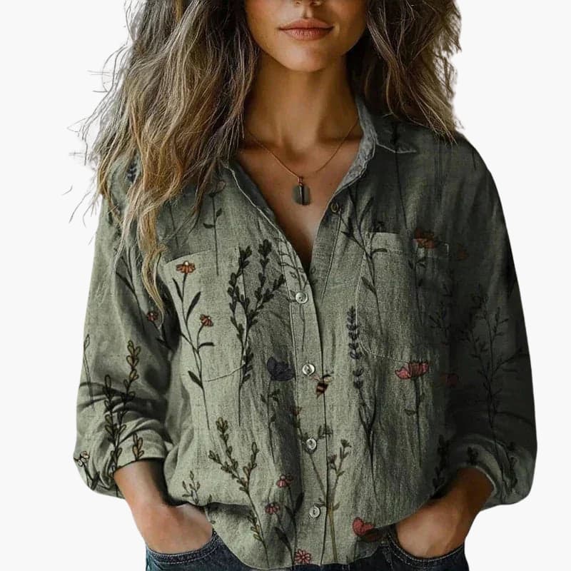 Stylish women's long sleeve button-down blouse, perfect to pair with skirts or trousers.