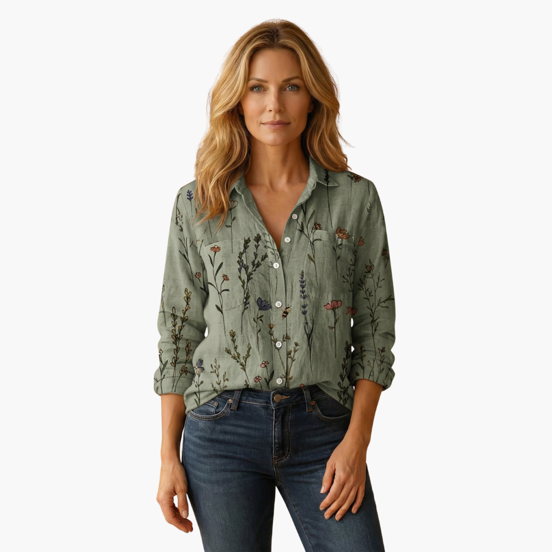 Essential women's long sleeve button-down shirt; easily dressed up for work or down for casual looks.