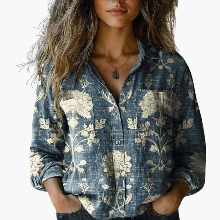 Timeless women's classic long sleeve button-down blouse, an everyday fashion staple for women.
