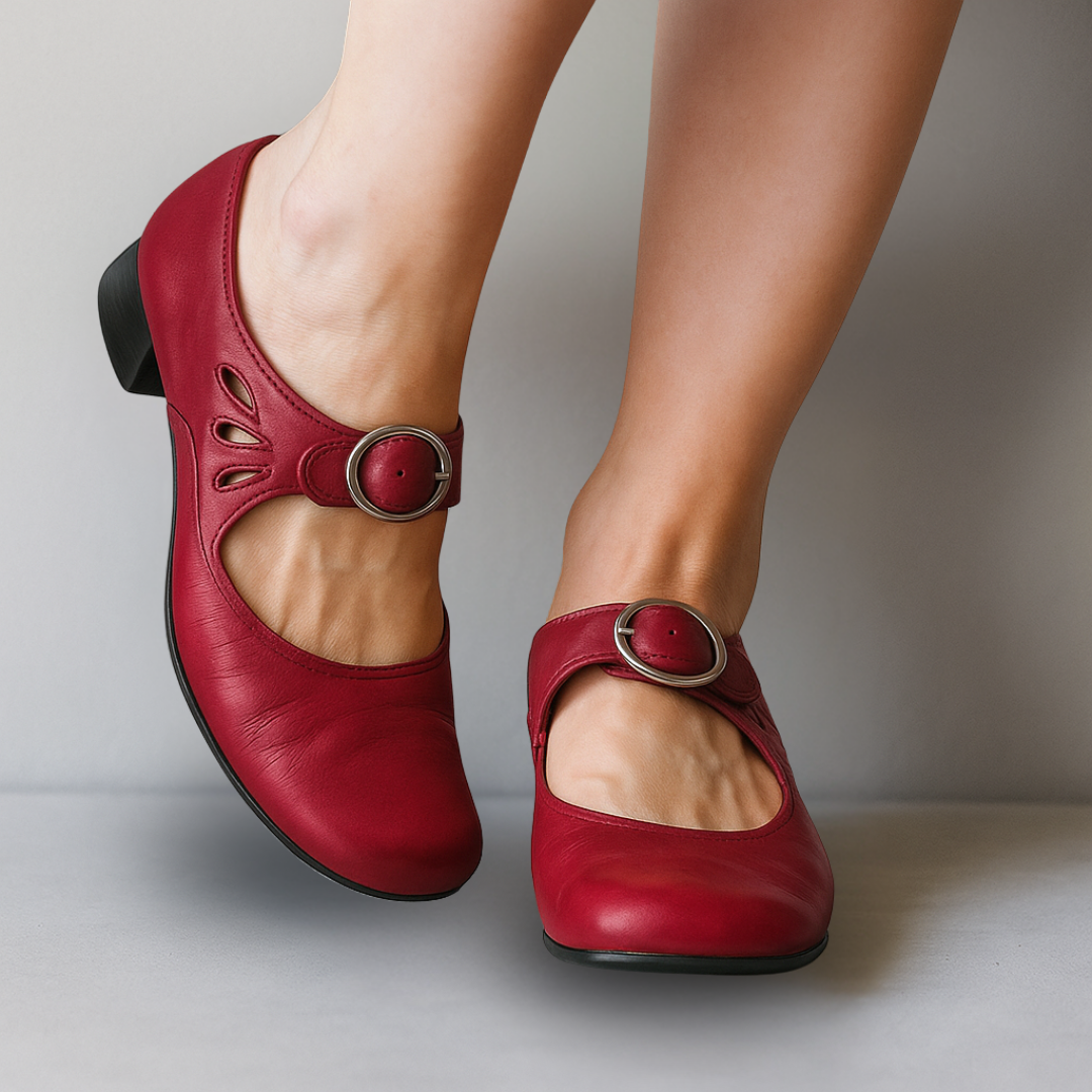 Classic women's Mary Jane block heel shoes with a chic buckle strap, versatile for any outfit.
