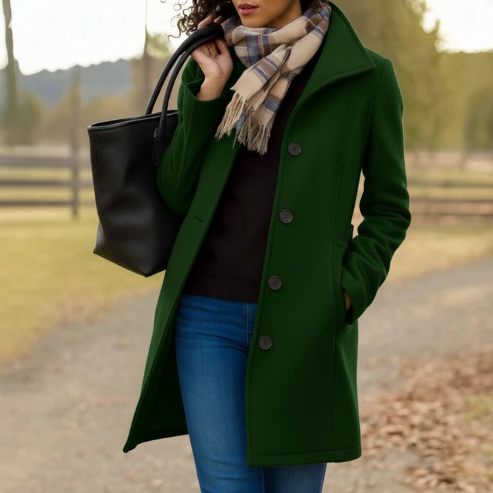 Women's classic mid-length button-up coat, perfect for elegant winter fashion and everyday wear.