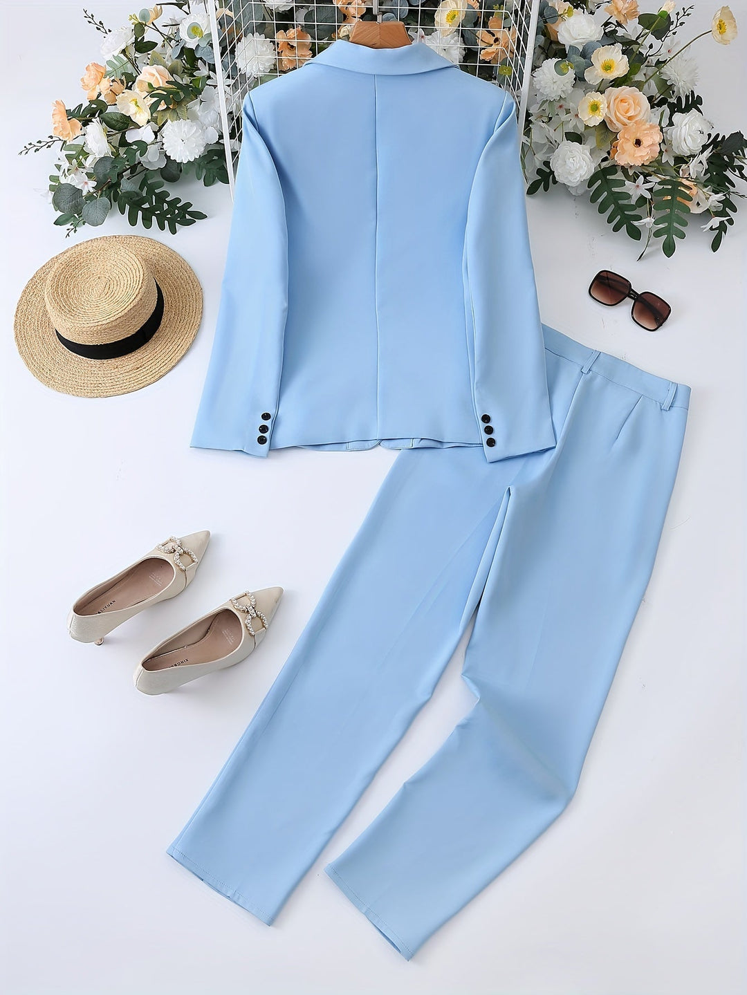 Women's classic tailored suit blazer set with notched lapel, offering a polished look for professional and chic fashion.