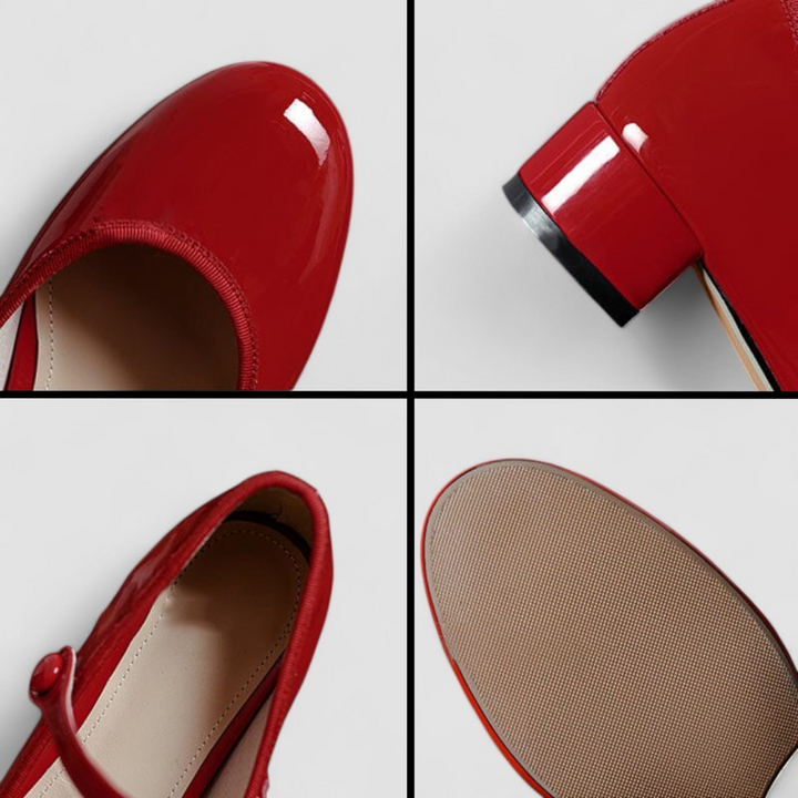 Timeless women's patent Mary Jane block heels, designed with a supportive heel for comfortable wear.