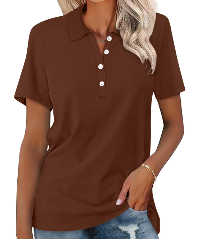 Classic ladies' collared polo top with a comfortable fit, essential for versatile spring and summer wear.