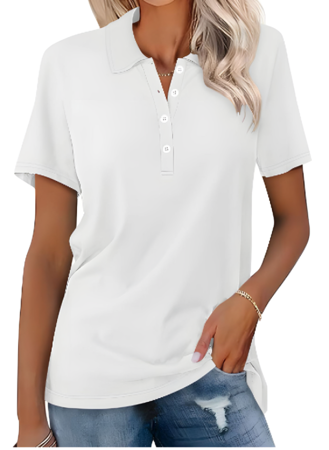 Everyday fashion women's polo top with a stylish collar and comfortable short sleeves.