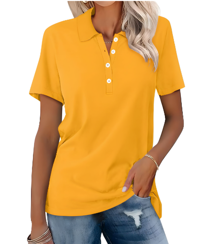 Comfortable women's polo top with a stylish collar, short sleeves, great for everyday casual fashion.