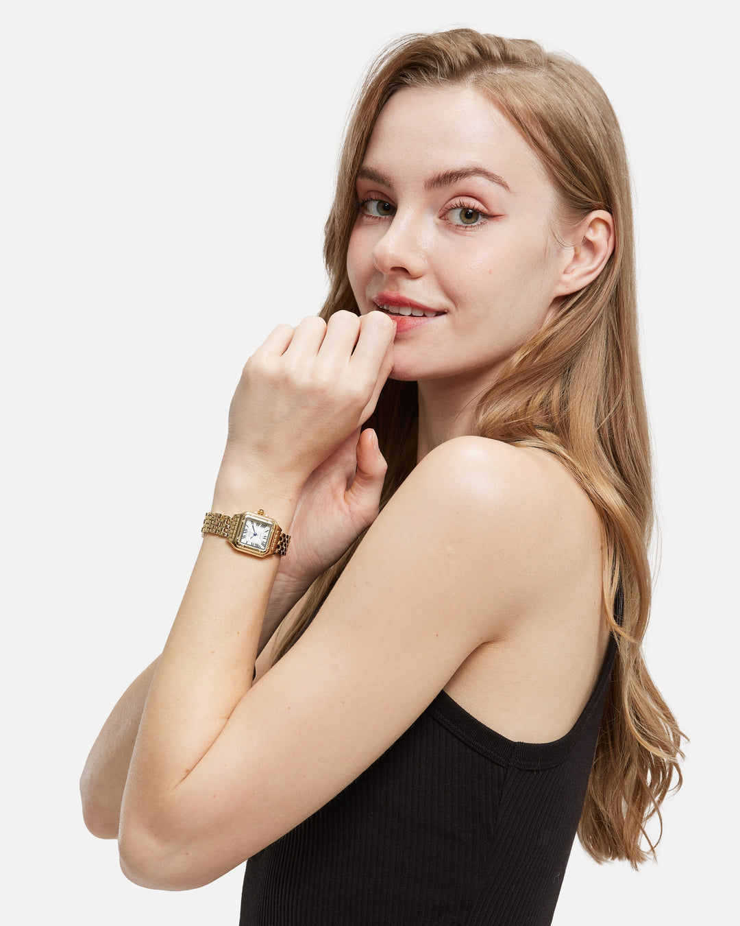Close-up of elegant Women's Quartz Watch dial, featuring vintage design, precise time, and classic markers.