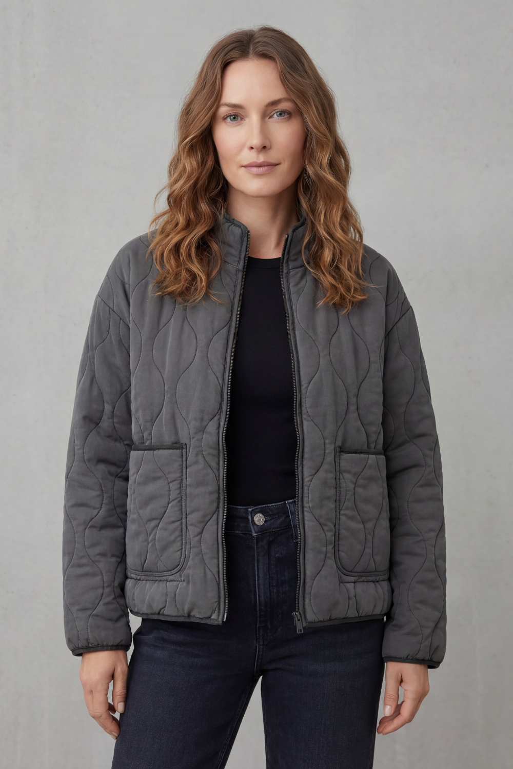 Warm women's classic quilted puffer jacket for winter, offering comfort and a flattering fit for everyday wear.