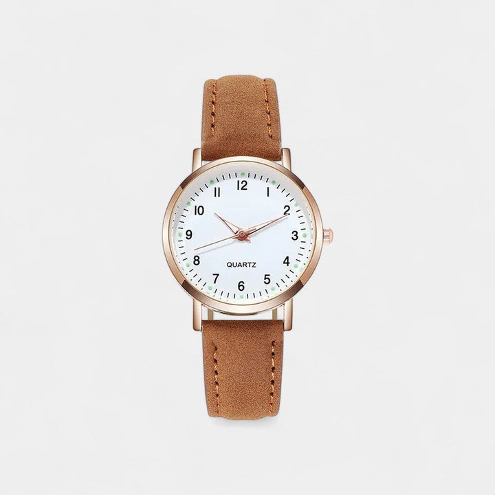 Classic women's round dial watch featuring a premium leather strap, ideal for sophisticated everyday wear.