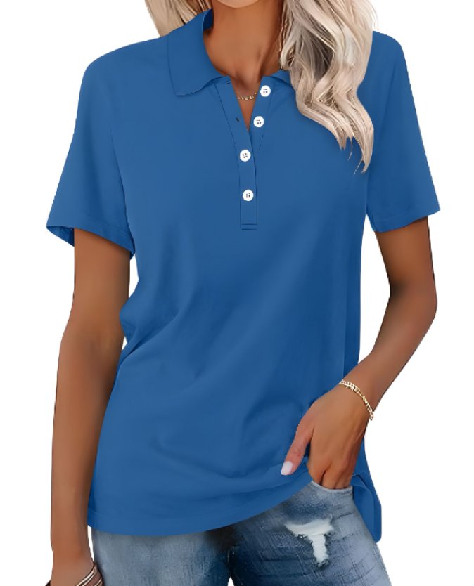 Chic women's short sleeve cotton polo, an essential for versatile styling.