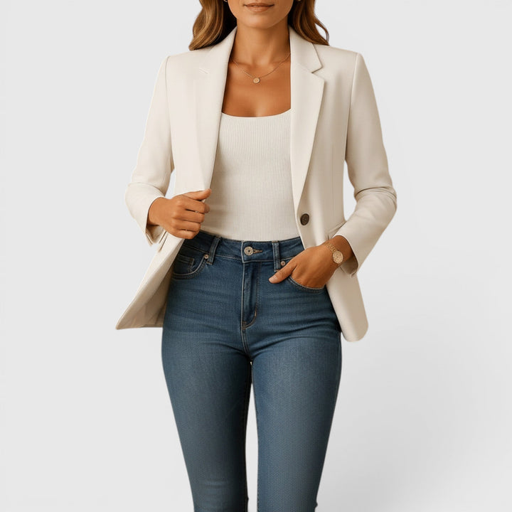 Soft stretch women's blazer, a well-fitted tailored jacket for sophisticated professional elegance.