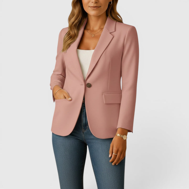 Black women's tailored stretch blazer, ideal for professional office wear & chic smart casual style.