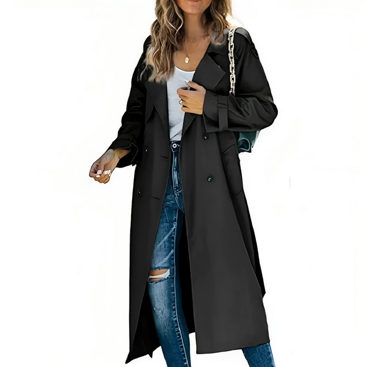 Lightweight women's classic trench coat, a chic & versatile belted long jacket for elegant fall & spring style.