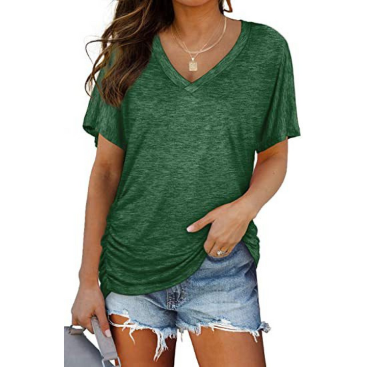 Stylish women's V-neck top with a loose fit, ideal for casual and versatile fashion wear.