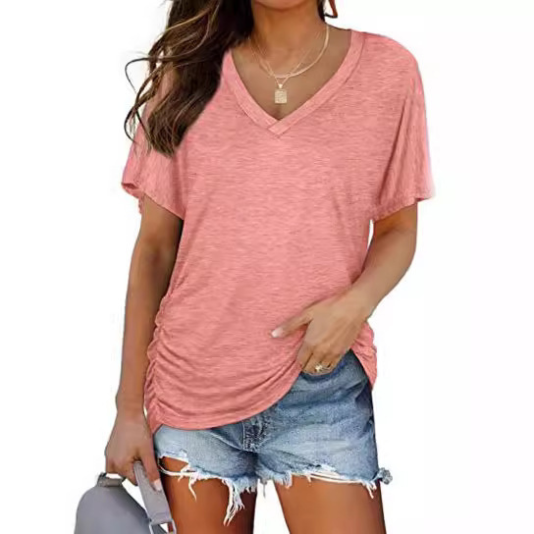 Fashionable women's everyday V-neck shirt, designed for versatile and comfortable wear.