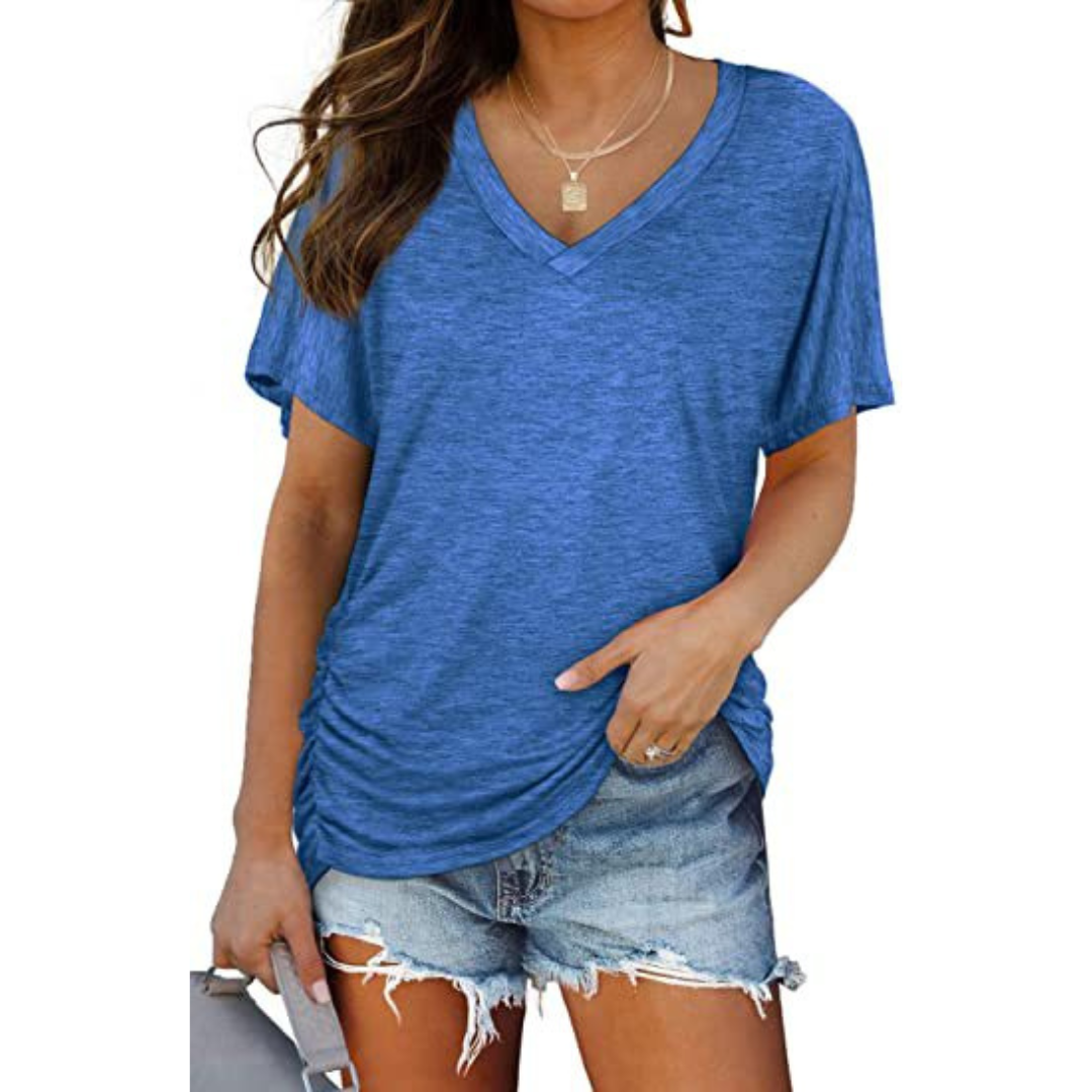 Effortless women's V-neck casual shirt, a comfortable and stylish addition to your wardrobe.