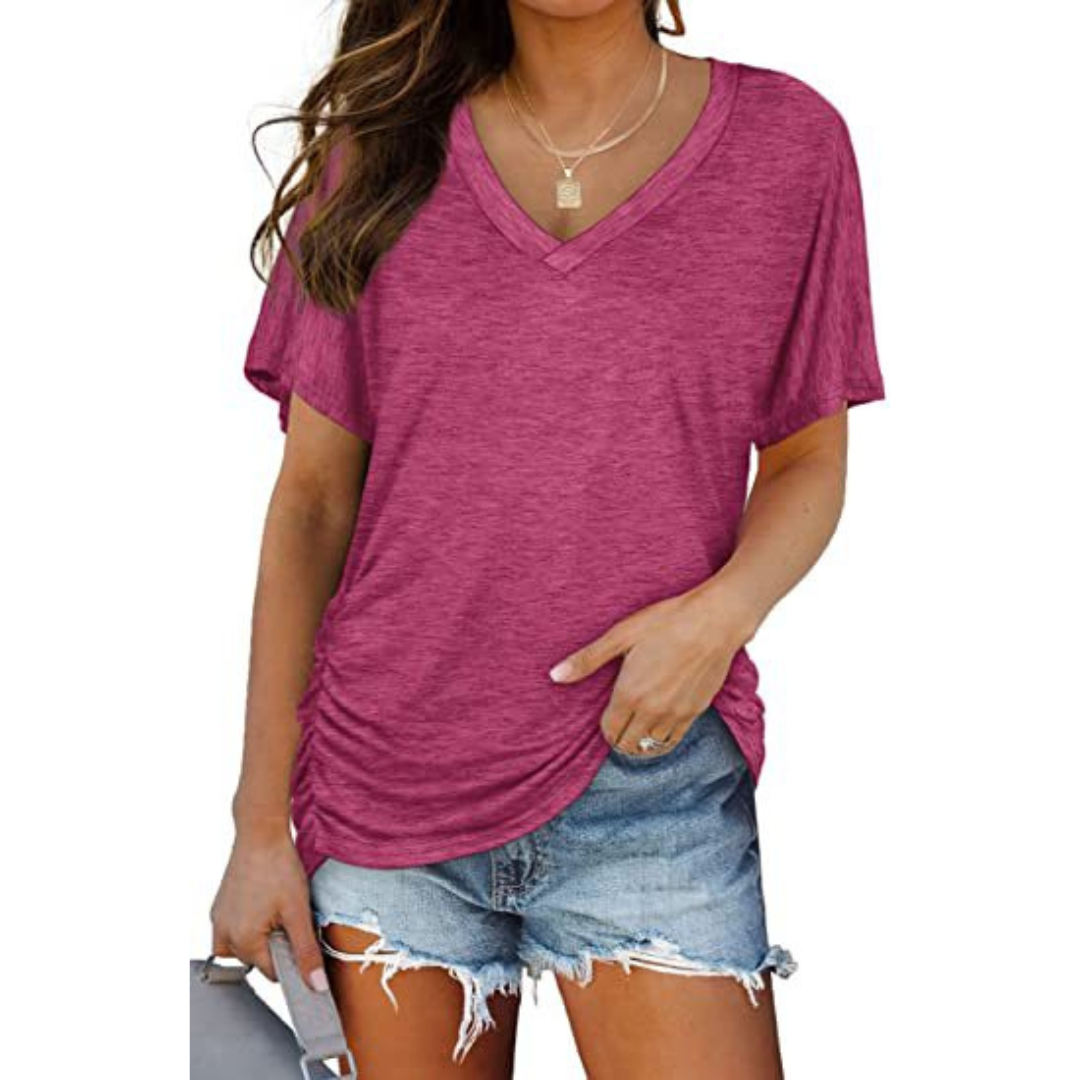 Stylish women's spring V-neck top with a loose fit, perfect for everyday chic fashion.