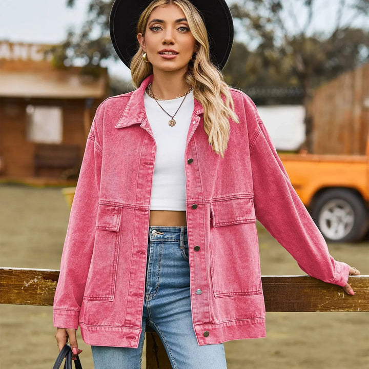 Comfortable women's relaxed fit vintage jacket, ideal casual layering piece.