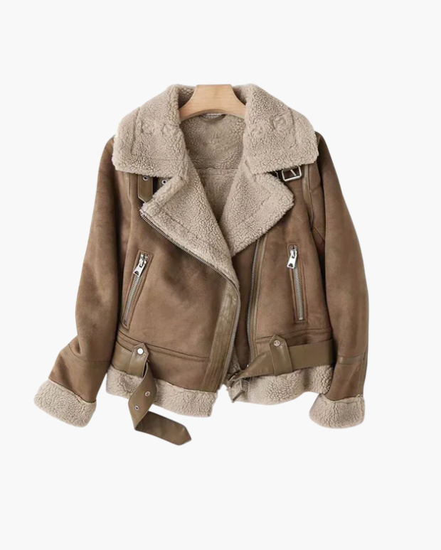 Women's classic warm aviator style jacket, a chic long-sleeve outerwear piece for fall and winter.
