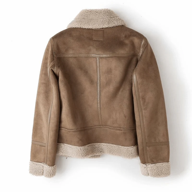 Brown women's classic aviator jacket, a warm and chic outerwear staple for fall fashion.