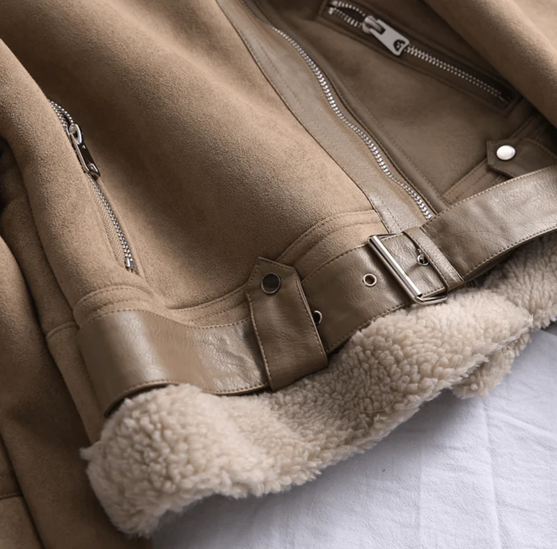 Warm women's aviator style jacket in black, a cozy and chic long-sleeve coat for winter fashion.