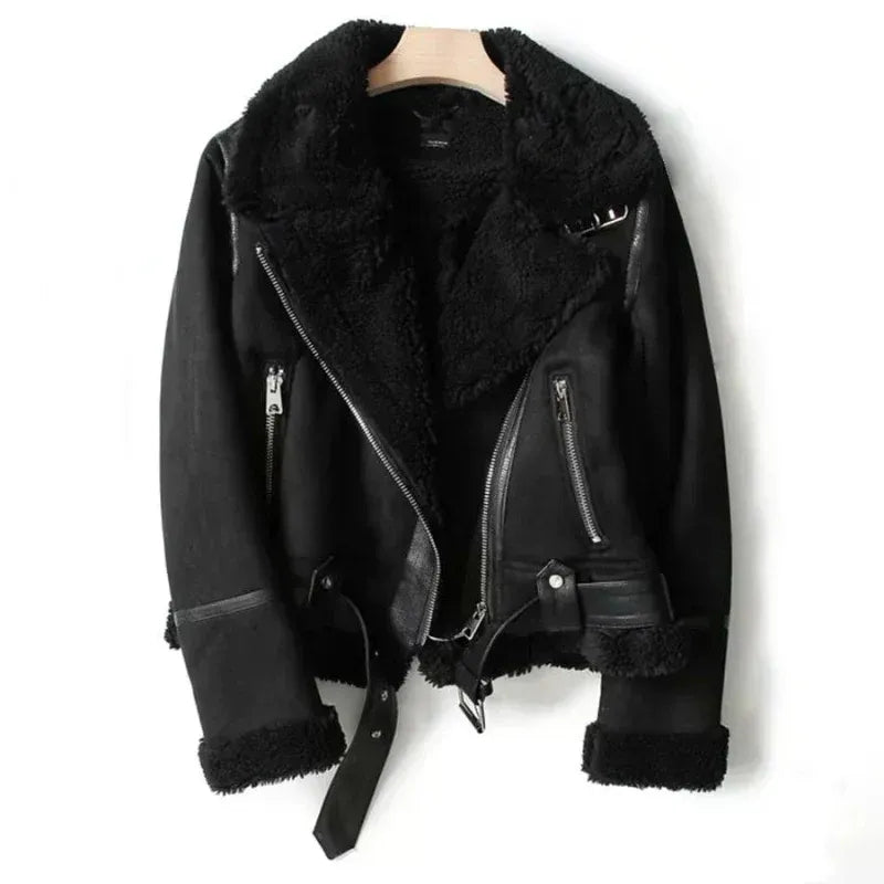 Classic brown aviator jacket for women, structured and warm, ideal outerwear for fall and winter.