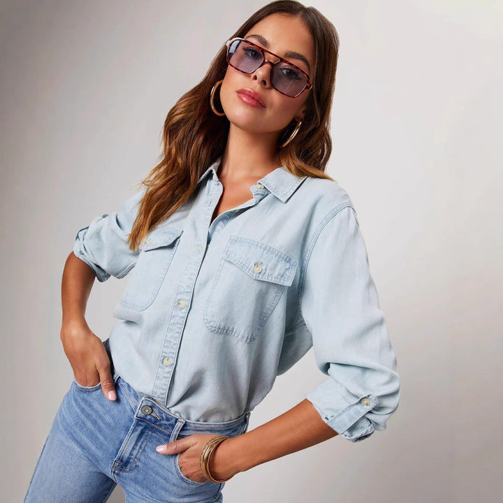 Long sleeve women's button shirt, a comfortable and versatile wardrobe staple for effortless casual style.