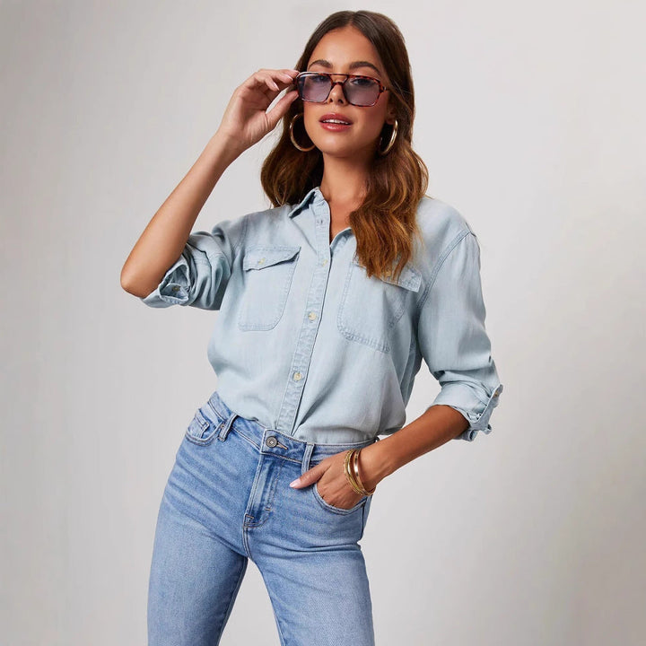 Versatile women's button-down shirt for everyday wear, offering a chic, relaxed fit and effortless style.