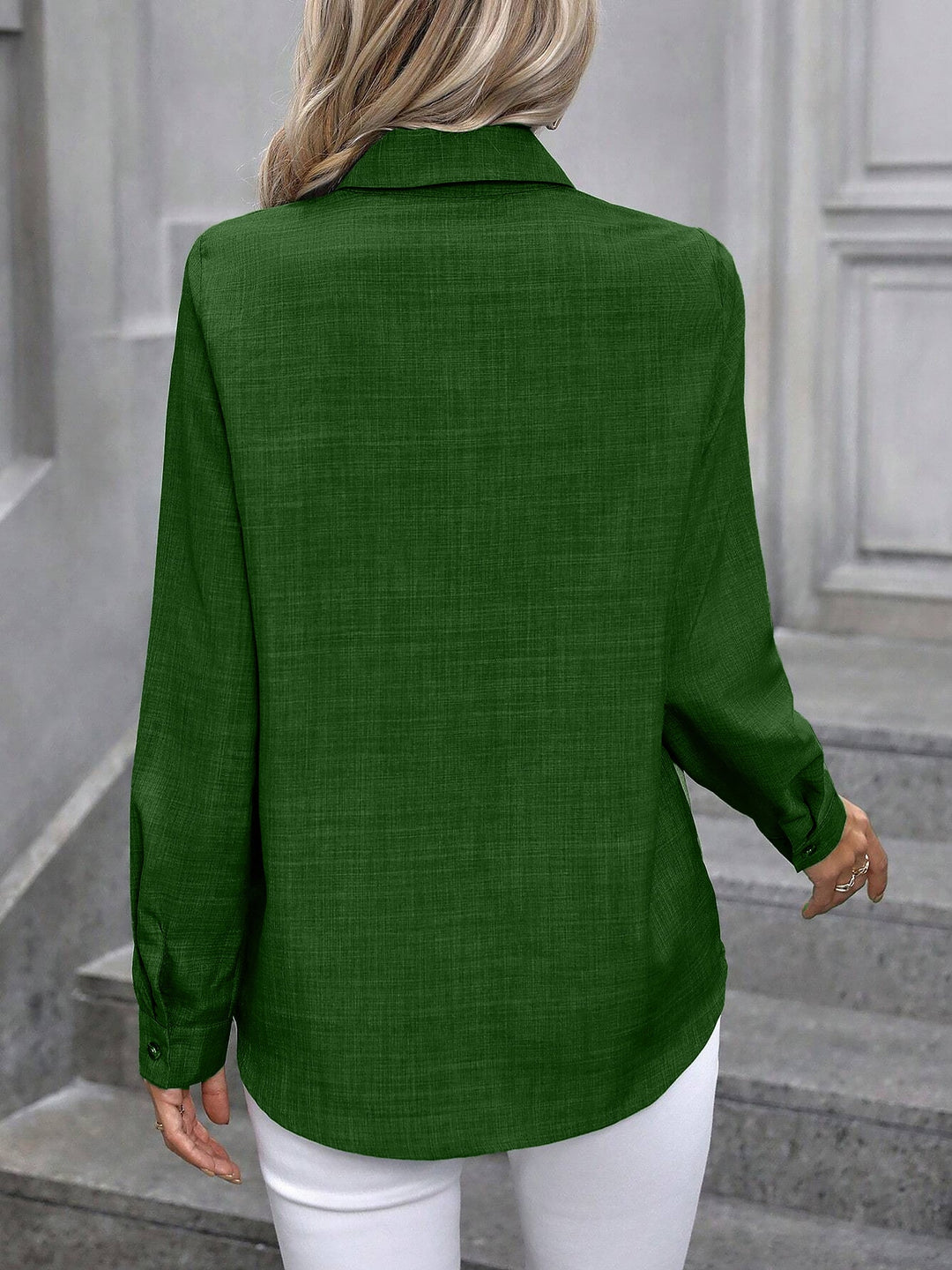 Everyday women's long sleeve button-up top, comfortable and stylish for casual wear.