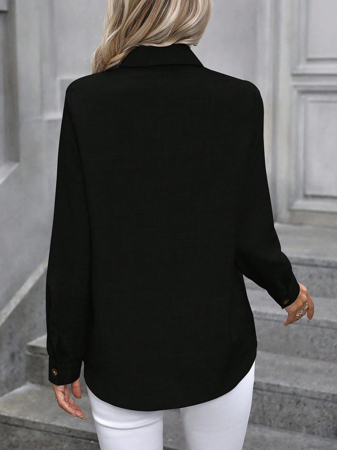 Smart casual women's top, a classic button-front shirt with long sleeves for versatile outfits.