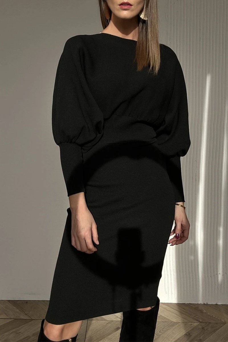 Versatile women's midi dress with sophisticated balloon sleeves. Perfect for chic evening events or stylish casual outfits.