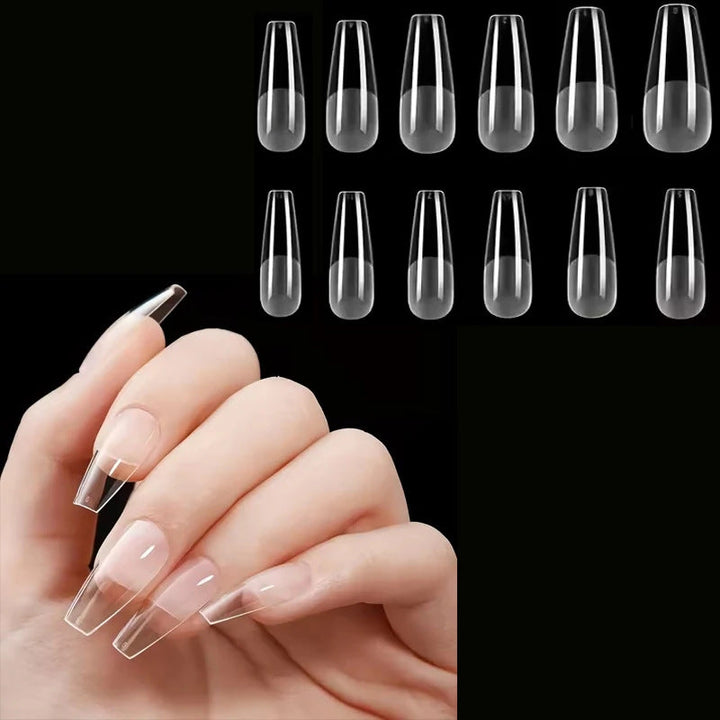 Easy-to-apply clear soft gel nail tips for women, perfect for DIY manicures & stylish gel nail extensions.