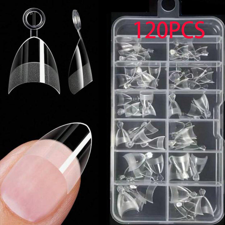 Clear soft gel false nail tips for women. Seamless, professional-grade for extensions, nail art, & DIY projects.