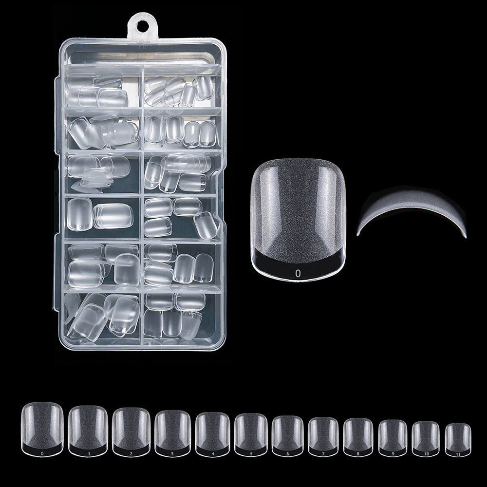 Professional women's clear soft gel nail tips. Enhance your nail art with transparent, durable nail extensions.