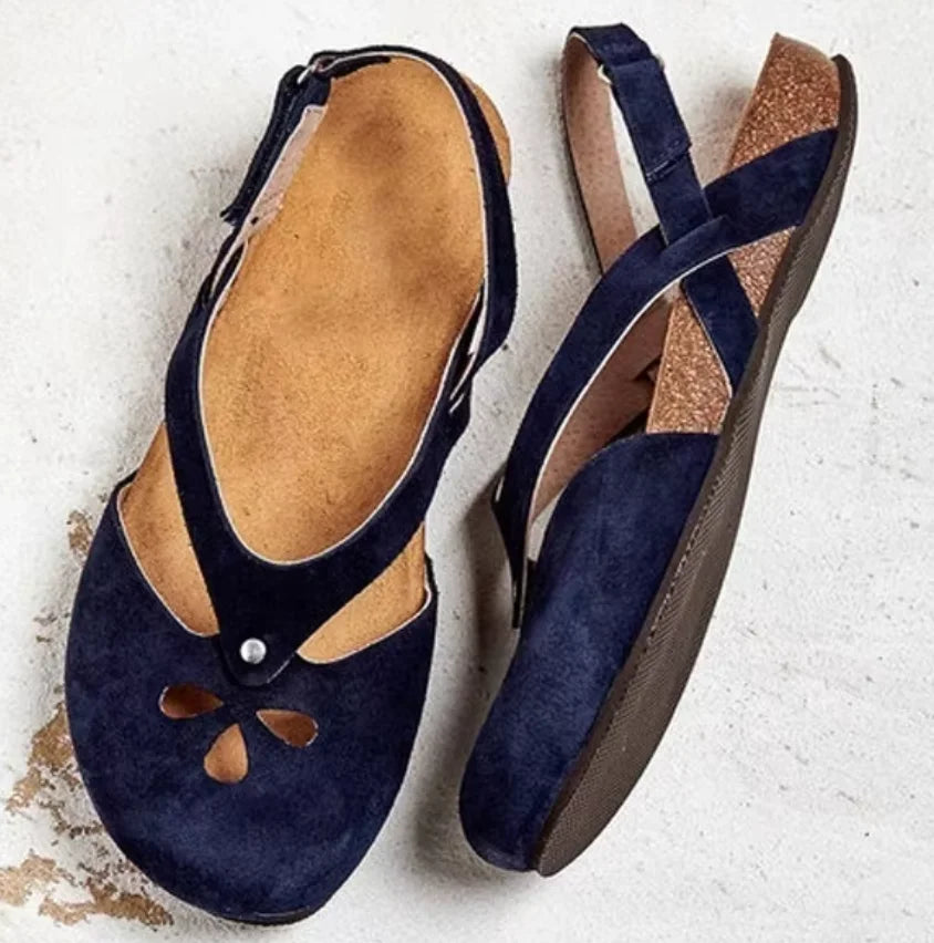 Stylish women's closed-toe floral cut-out slingback sandals; comfortable, lightweight summer footwear for everyday.