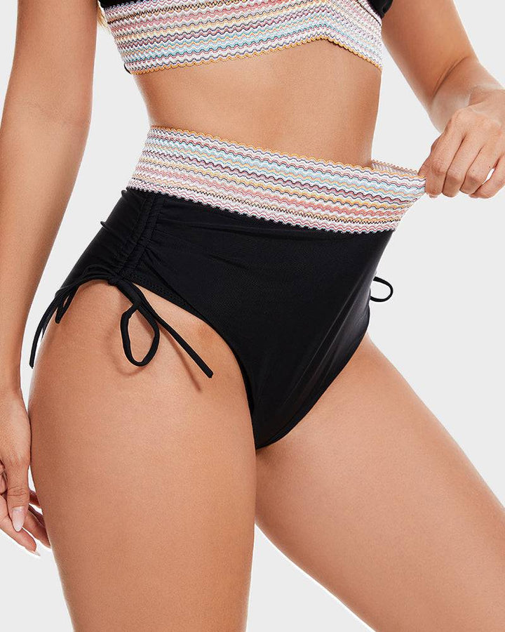 Summer fashion women's tummy control color block high-waisted bikini set.