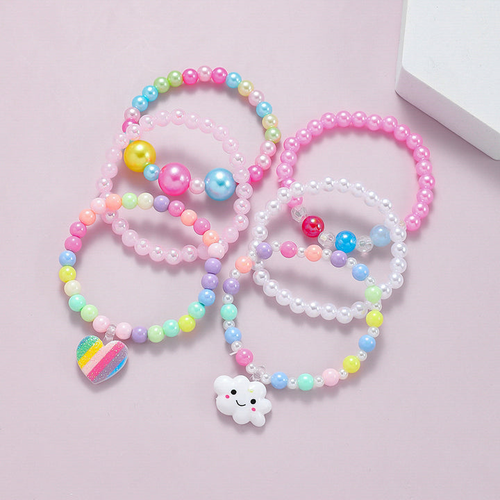 Women's colorful beaded charm bracelet set, stackable fashion jewelry accessory.
